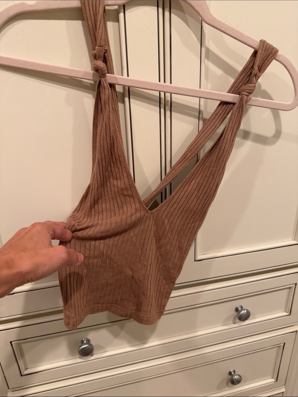 Reformation Ribbed Knot-Shoulder Tank in Taupe